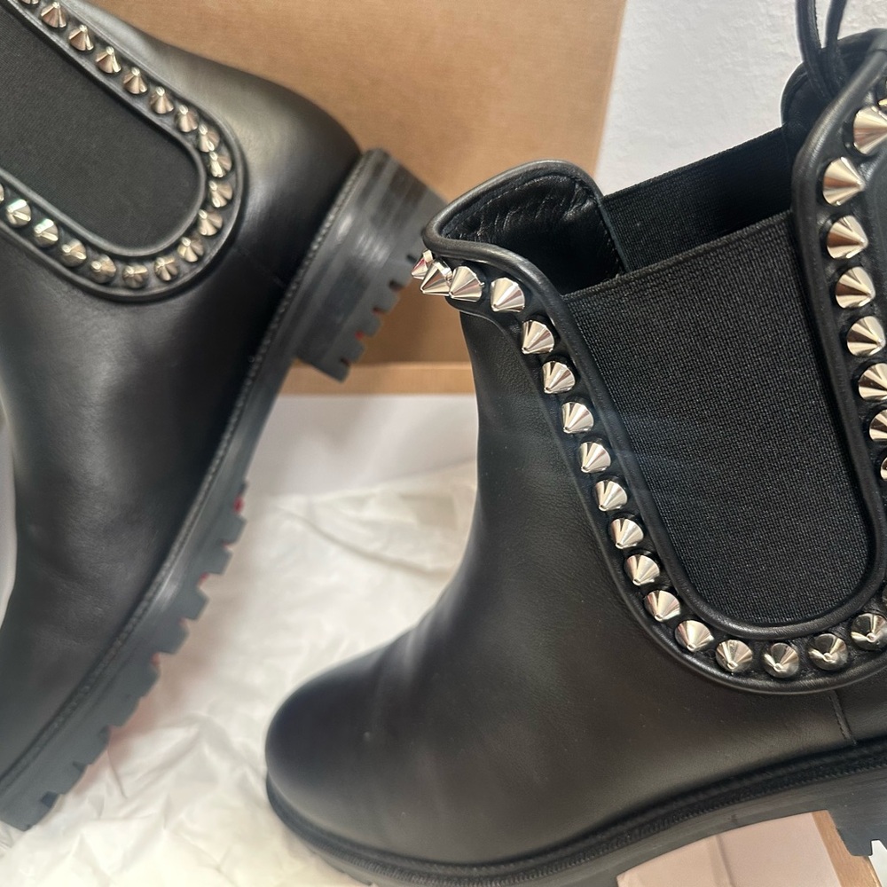 Christian Louboutin Black Leather Studded Chelsea Booties - Picture 5 of 8